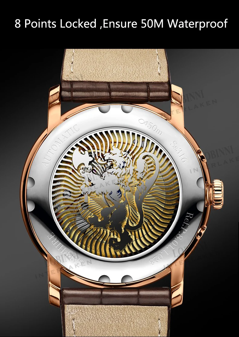 LOBINNI швейцарские мужские часы люксовый бренд наручные часы Чайка автоматические механические часы сапфир фаза Луны L1023B-5