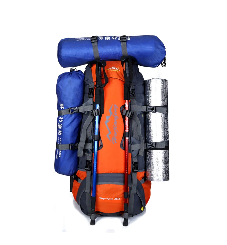 Climbing Outdoor Bags 80L Nylon External Frame hiking backpacks Unisex Travel waterproof man women Camping Trekking backpack