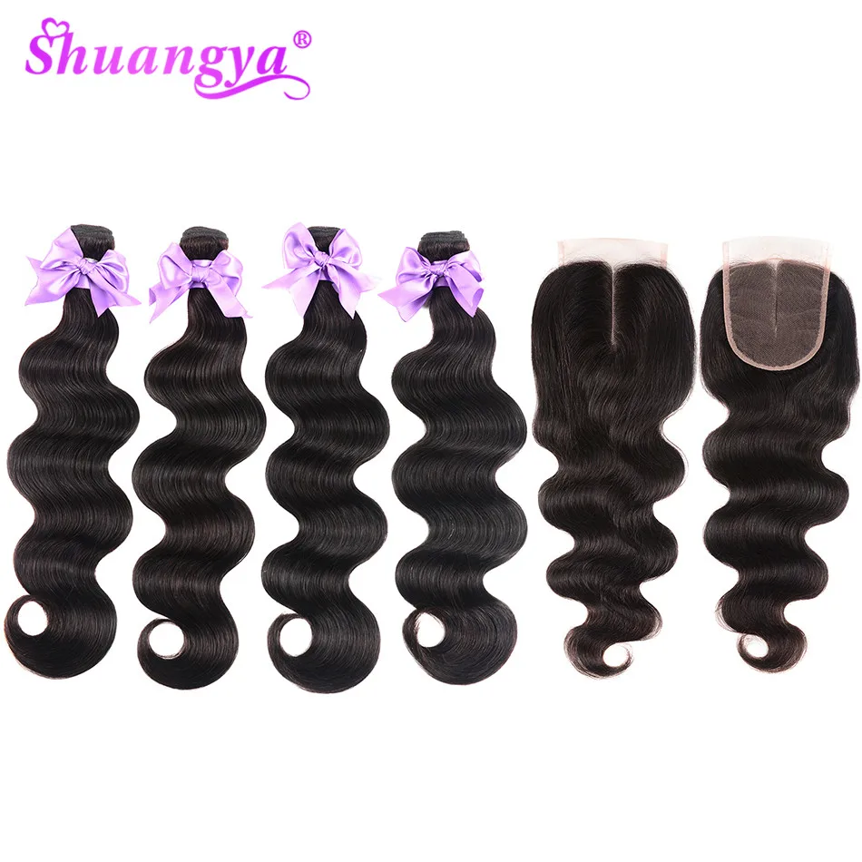 Малазийские волнистые пучки с закрытием 100% человеческие волосы Remy 3 пучка