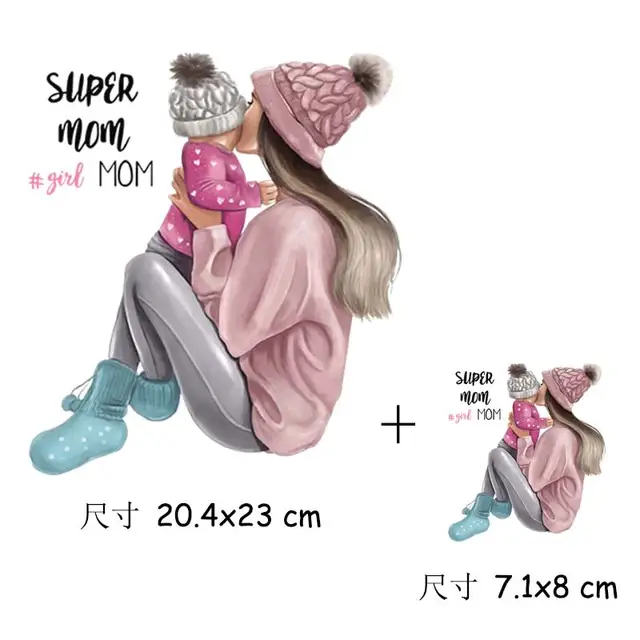 DIY Heat Transfer Patches Mom Girl Boy Printing Patches On Clothes Super Mom Dad Queen Stickers On T-shirt Dresses Jeans DZ597M