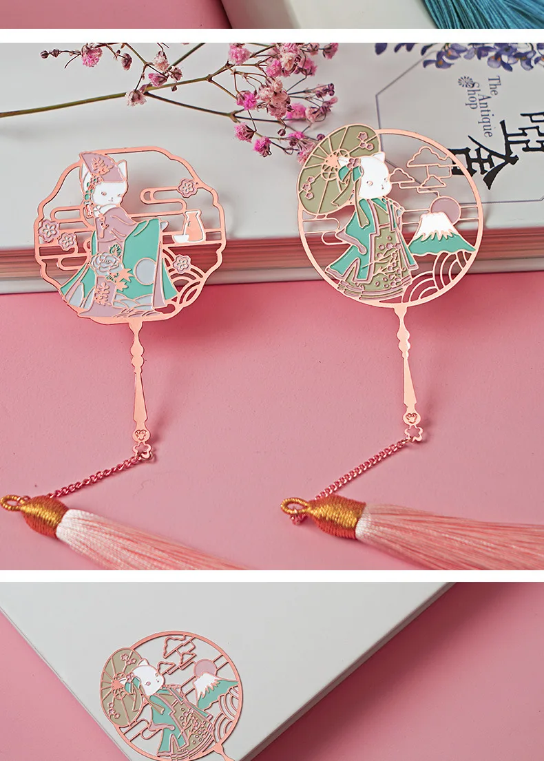 Металлическая Закладка для книги Kawaii Hanfu животного с изображением "Кот" Segnalibro книга Знаки для книг Kawaii креативные подарки для учителей латунь металлический книжный Знаки