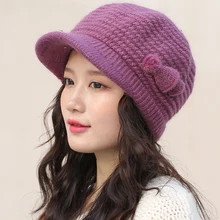 HT2604 шапка из кроличьего меха Женская Толстая теплая осенне-зимняя шапка женская флисовая вязанная шапка однотонная восьмиугольная кепка газетчика женский берет