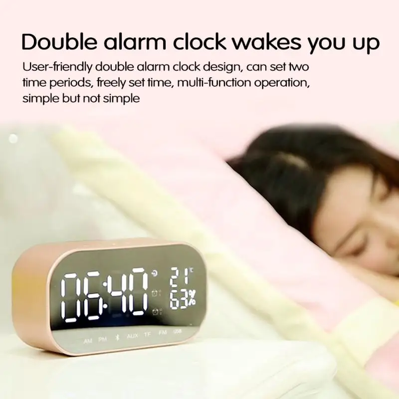 Портативный Bluetooth динамик супер бас часы FM радио беспроводной стерео динамик s светодиодный дисплей температуры зеркальный будильник