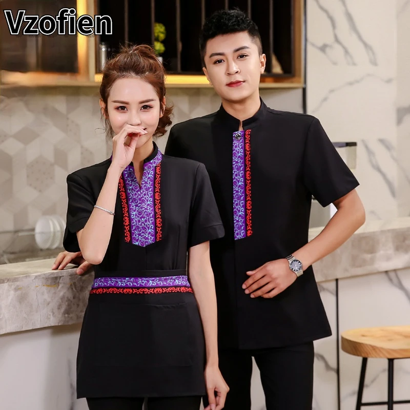 Ropa de trabajo para camarero, uniformes de manga corta para Hotel, Casa de  Té china, restaurante, Catering, cocina de comida rápida, Tops, monos| | -  AliExpress