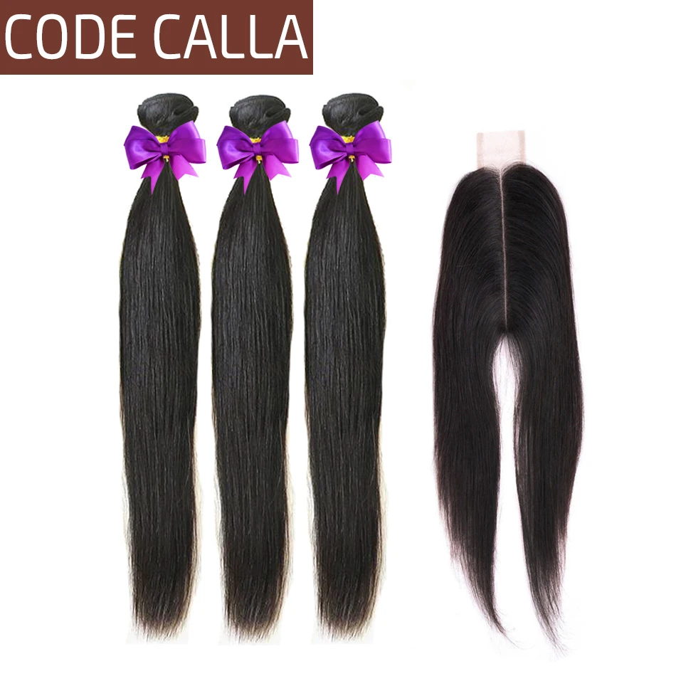 

Code Calla Straight Hair Bundles With 2X6 KIM K Lace Closure Brazilian 100% Remy Human Hair Extensions Bundles Natural Black