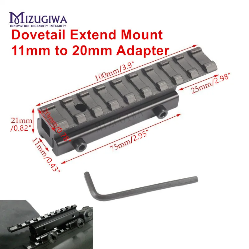 Dovetail Extension Weaver Picatinny Adapter 11mm to 20mm Riser Rail Mount Base 