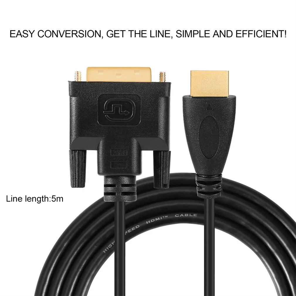 LESHP Black 3/5Meter Durable Portable Monitor Cable HDMI to DVI Cable Rated High Speed Bi-Directional HDMI HDTV to DVI Cable