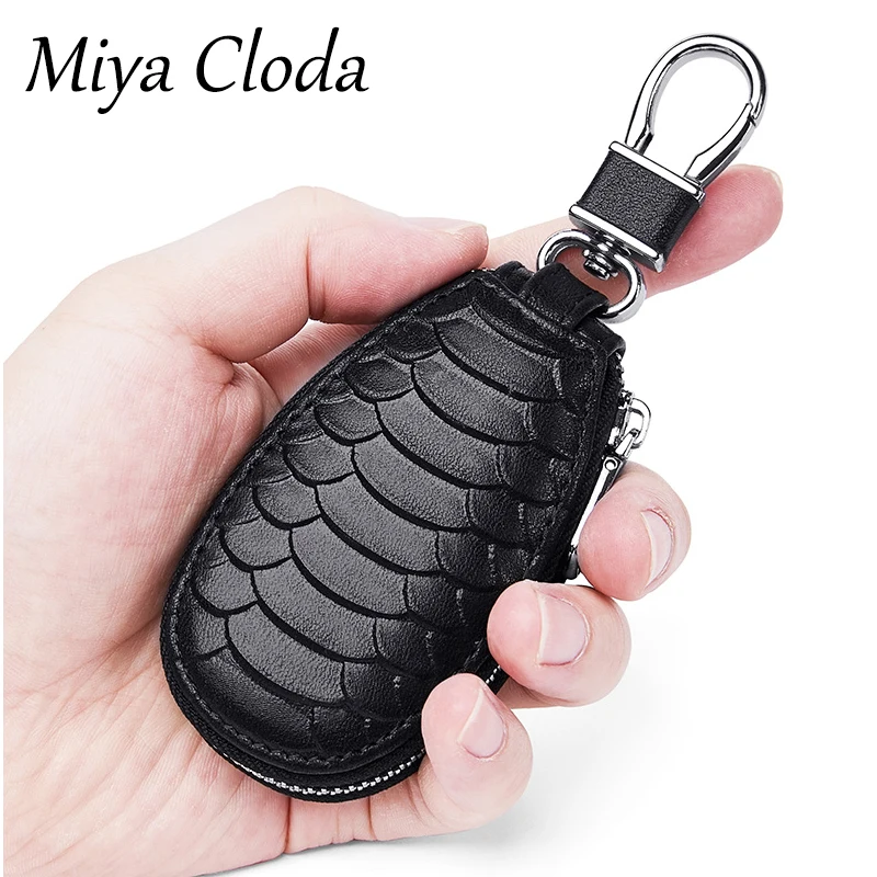 

Oval leather car key case cover all models common snake pattern