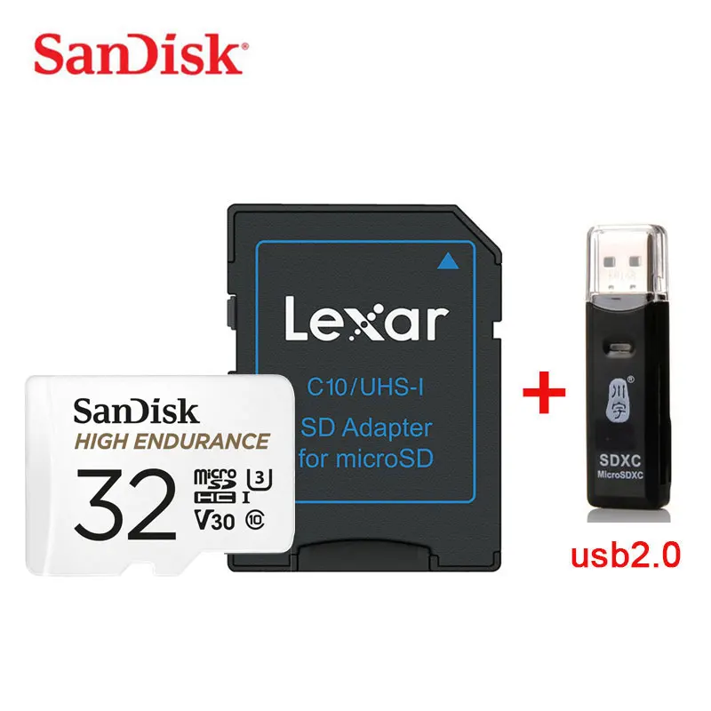 32GB-usb2.0 SANDISK высокая выносливость белый высокая скорость вождения рекордер micro SD карты памяти видео мониторинг 32 Гб 64 Гб 128 ГБ 256 ГБ - Емкость: 32GB-usb2.0