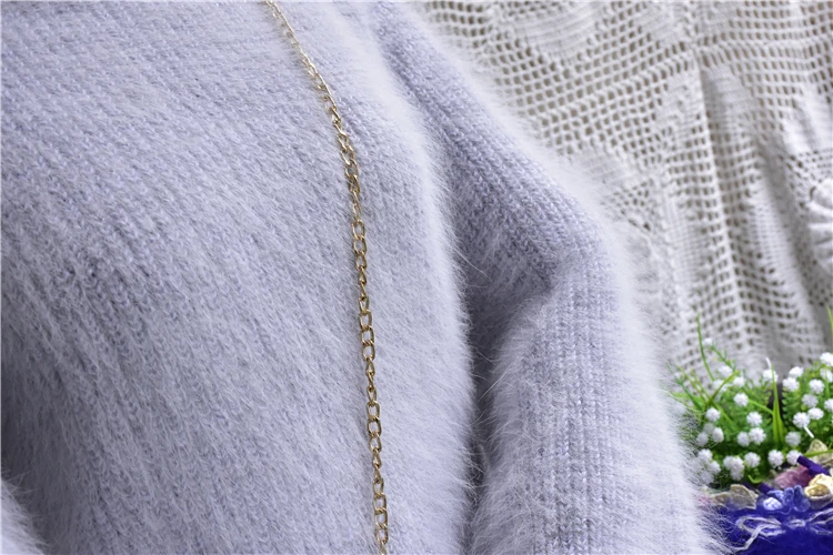 High quality pure Angora rabbit hair sweater mink short women's sweater bat sleeve base thickening in spring and Autumn