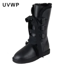 Модные водонепроницаемые ботинки из натуральной овечьей кожи; женские зимние ботинки; натуральный мех; Шерсть; зимние сапоги; теплые высокие сапоги; обувь