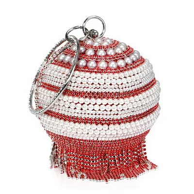 YM1129red SEKUSA мяч; со стразами; с бахромой Для женщин вечерние металлический расшитая кристаллами сумочка-клатч вечерняя Свадебная вечерняя свадебная сумочка через плечо сумки из натуральной кожи на ремешке клатч - Цвет: YM1129red