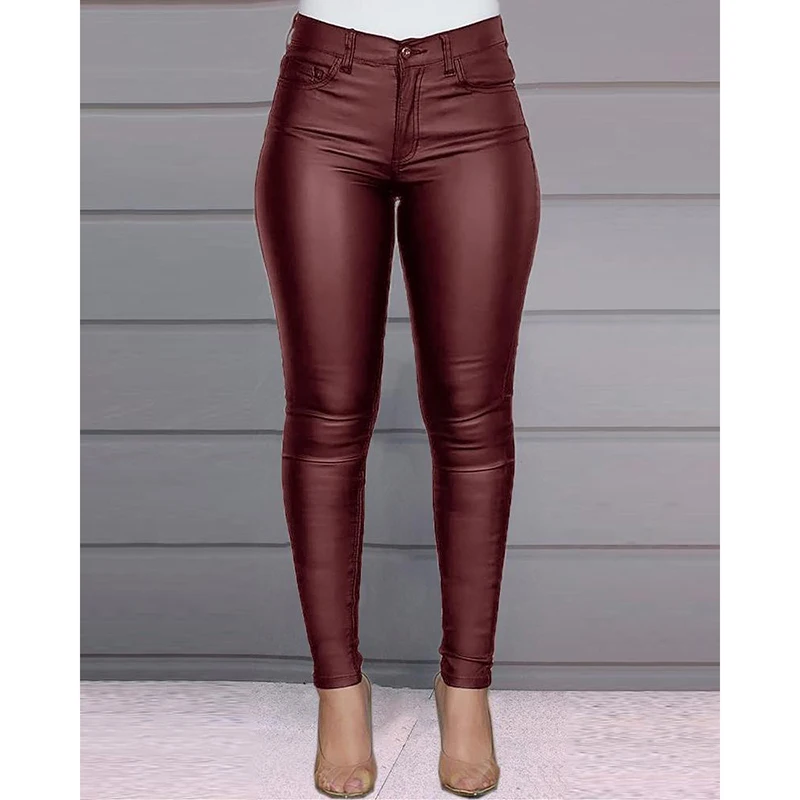 Женские узкие брюки в стиле Харадзюку с высокой талией для офиса; женская одежда; Pantalon Femme; SJ5176R - Цвет: Бургундия