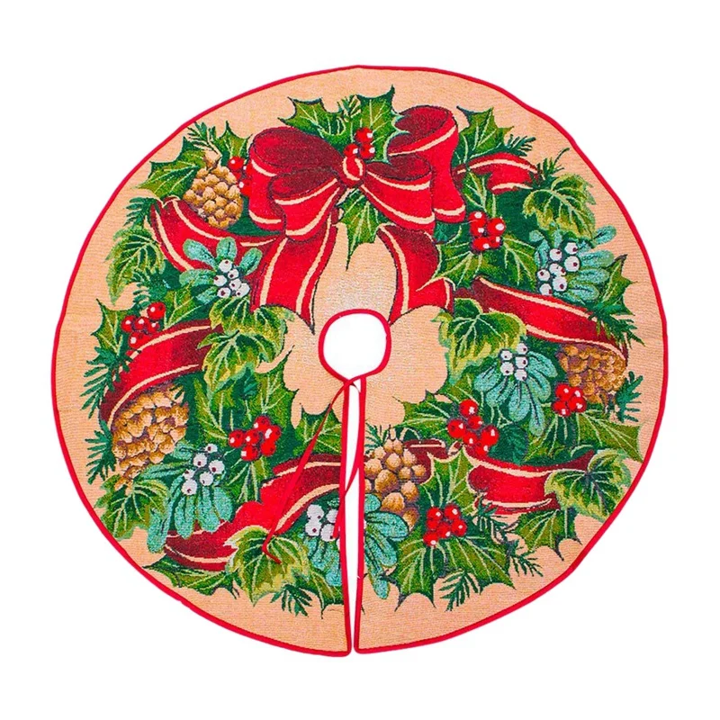 NHBR-100cm Christmas Tree Skirt New Year Decoration Pine Cone Wreath Tree Foot Cover Carpet Merry Christmas Supplies