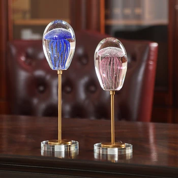 

Home Decoration Accessories Blue Pink Glass Jellyfish Decoration Figurine Living Room Ornament Objects Office Crystal Gifts