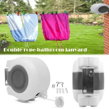 

13M Double Line Wall Hanger Retractable Clothesline Indoor Clothes Dryer Drying Rack L5
