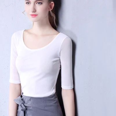 as picture Summer Latin Dance Practice Clothes Female Adult Yoga Short-Sleeved Modern Ballroom Samba Dance Clothing New Mesh Shirt DWY2099 - Цвет: as picture