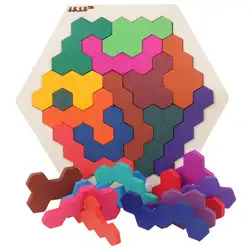 Детские деревянные пазлы игрушки Красочные шестигранные танграммы головоломки стол IQ игра Развивающие детские игрушки подарок