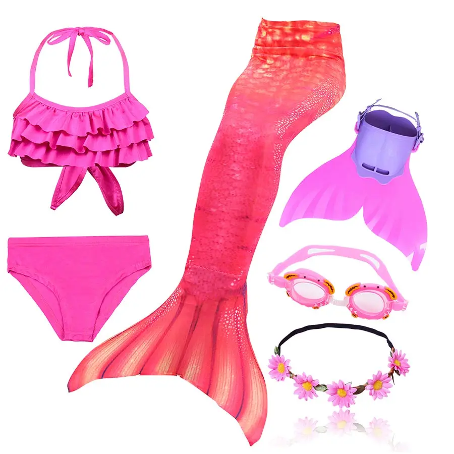Kids Swimmable Mermaid Tail for Girls Swimming Bating Suit Mermaid Cosplay Costume Swimsuit Monofin Goggle with Garland Child - Цвет: Package 1