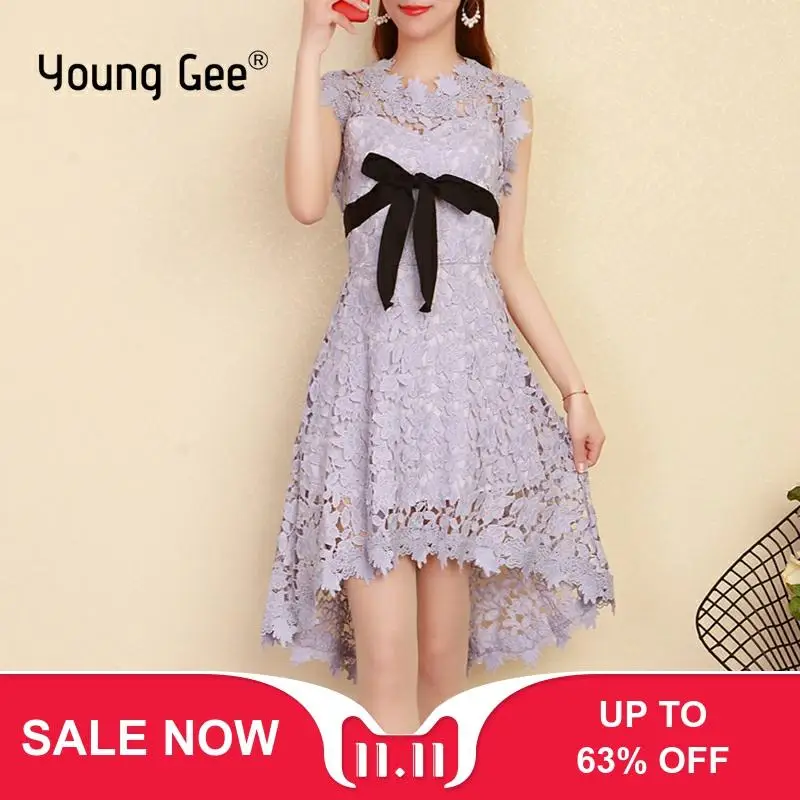 Летнее кружевное платье с цветочным узором для молодых девушек модель 2019 года