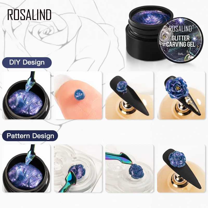 Гель лак для ногтей ROSALIND с блестками полуперманентный растворимый нейл арта