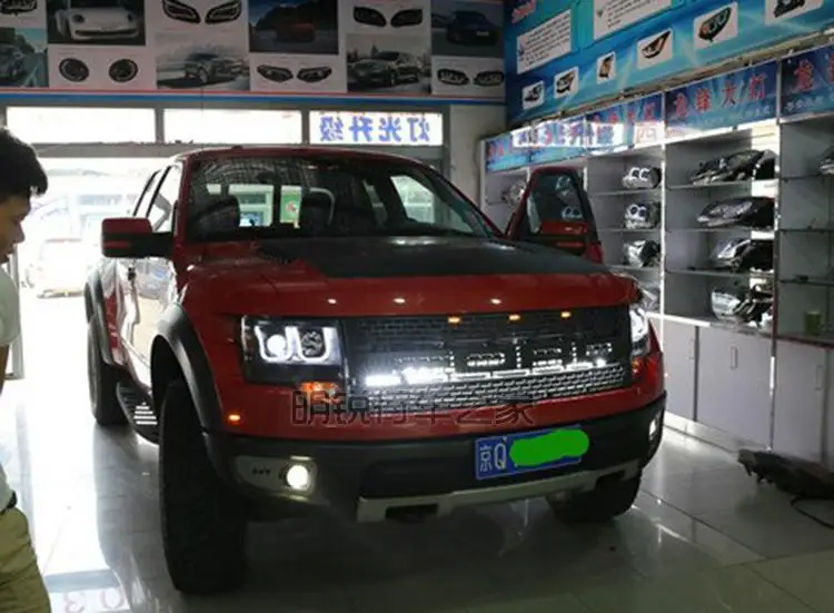 Автомобильные фары 2008- для Ford F150 Raptor светодиодный u-образный ангельские глазки фары черного цвета LF налобный фонарь