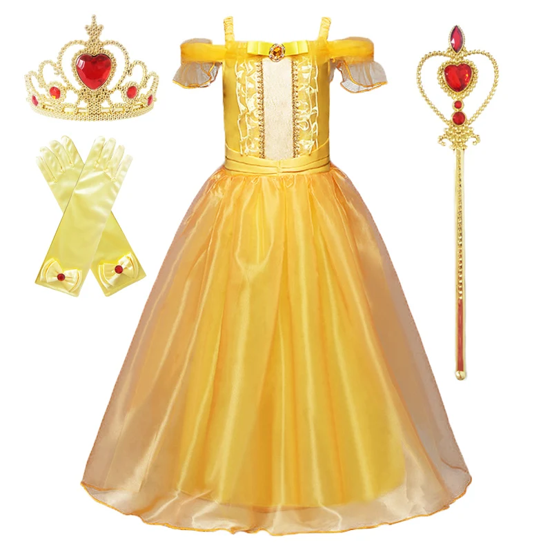 dress set2 Модная детская одежда; коллекция года; платье принцессы «Белль»; элегантное рождественское платье для девочек; Рождественский костюм красавицы и чудовища на День Благодарения - Цвет: dress set2