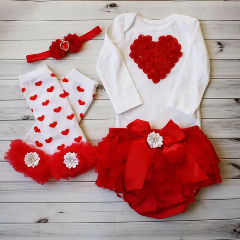 3PCS My First Valentines Day Newborn Baby Girl Outfits Clothes Romper Bodysuit Top Tutu Skirts Dress Bowknot Leg Warm Vestidos
