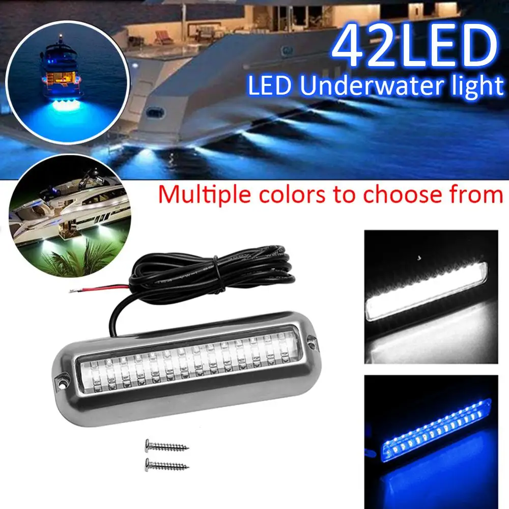 

42 LED Blue/White Light Underwater Fishing Light 12V Boat Transom Night Light Water Landscape Lighting for Marine boat marine
