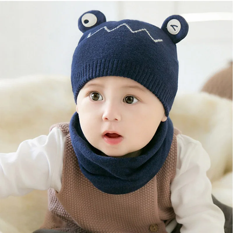 2pcs Toddler Warm Hat Cap New Baby Cap Set Autumn Winter Baby Neckerchief Kids Knitted Crochet Beanie