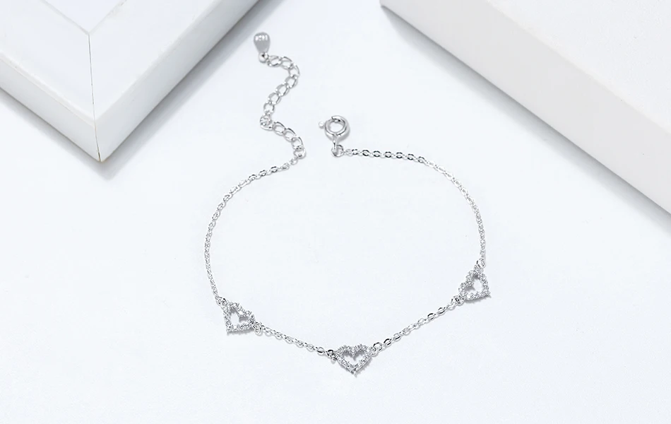 ORSA JEWELS 925 пробы Серебряный удлиненный браслет для женщин с AAAA цирконием Сердце Браслеты с подвесками Женские Простые Ювелирные изделия SB57