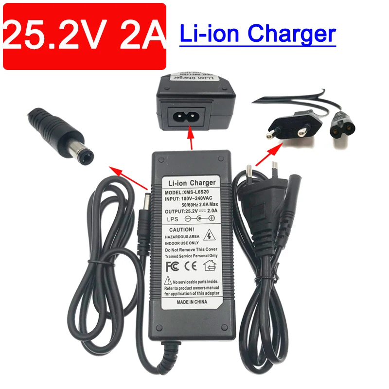 

25.2V 2A / 24V 2A Li-ion Battery Charger AC 100-240V adapter EU Plug Converter and US Plug for Lithium Ion Battery High Quality