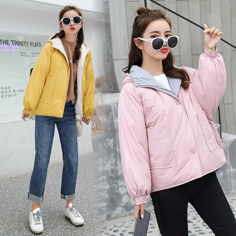 

Photo Shoot 2019 Korean-style Students Loose-Fit BF Element Versatile Short Cotton-padded Clothes Thick down Coat Reversible Cot