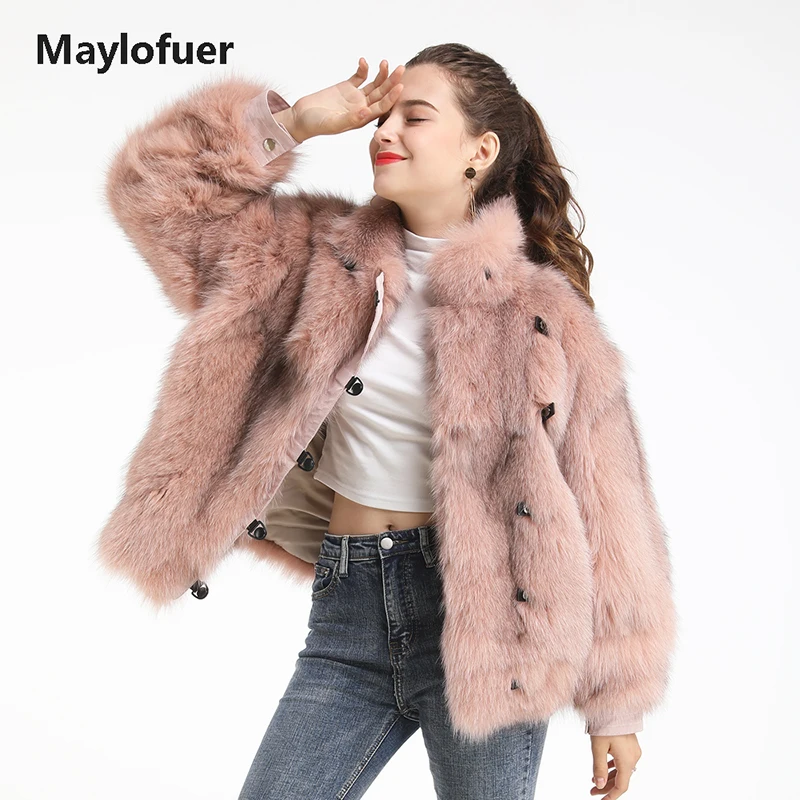 Женская шуба из натурального Лисьего меха Maylofuer модная куртка оверсайз с