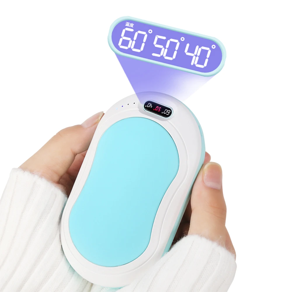 blue Portable Usb Rechargeable Electric Hand Warmers Power Bank With Screen Flashlight LED Indicator Reusable Handy Heater For Hands - Цвет: blue