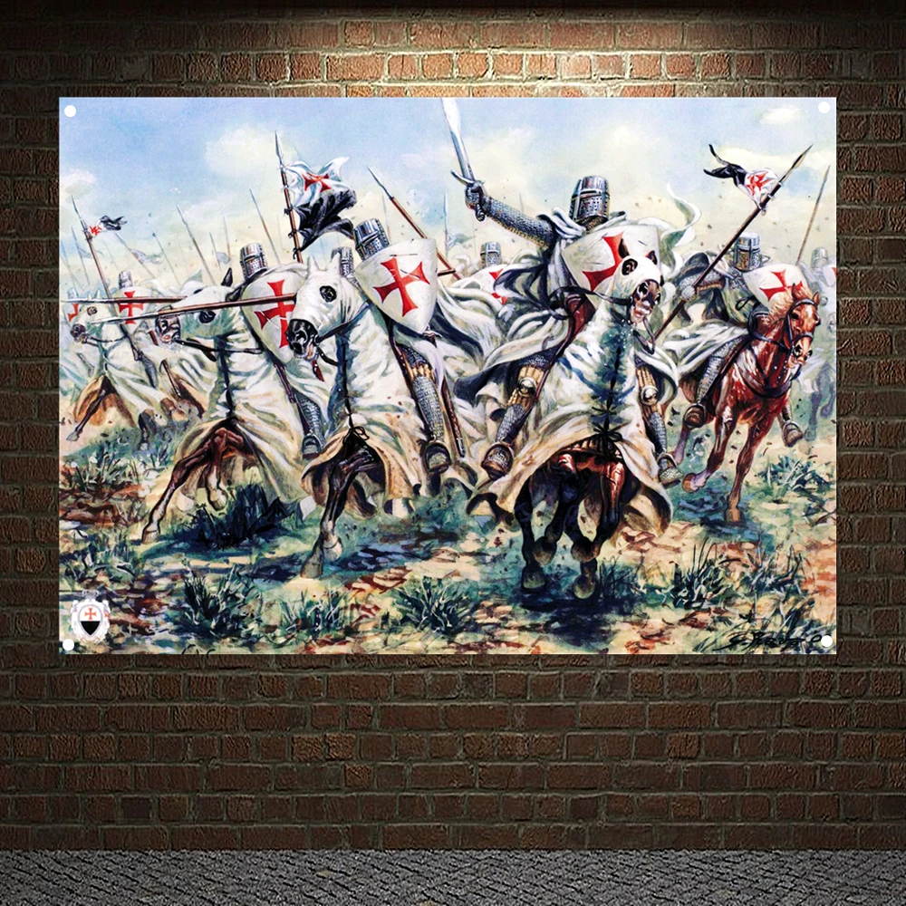 

Medieval Warrior Knights Templar Armor Posters Vintage Crusader Banners Flags Canvas Painting Wall Hanging Home Decoration G9