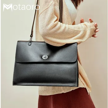 

High Quality Black Women Genuine Leather Shoulder Bag Simple Portable Commuting Office Messenger Bags For Women Bolsos Mujer Sac