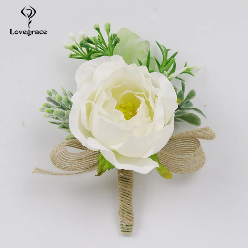 

White Silk Rose Men Boutonniere Corsage Wedding Boutonniere Pin for Groomsmen Wedding Party Prom Suit Accessories Women Brooches