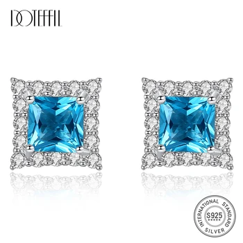 

DOTEFFIL 100% 925 Silver Sterling Square Sapphire Stud Earrings for Women Tiny Shining CZ Wraped Gemstone Earrings Jewelry Gift