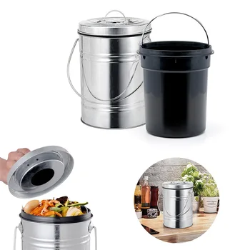 

Stainless Steel Compost Bin Trash Can Deodorant Mini Bucket with Lid Counter Top Waste Bin Kitchen Garbage Storage Bucket