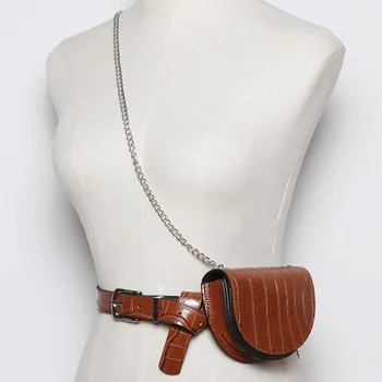 

Women Waist Pack Semicircle Fanny Pack Leahter Waist Bag Fashion Chain Waist Belt Shoulder Bags Female Purse Bum Bag