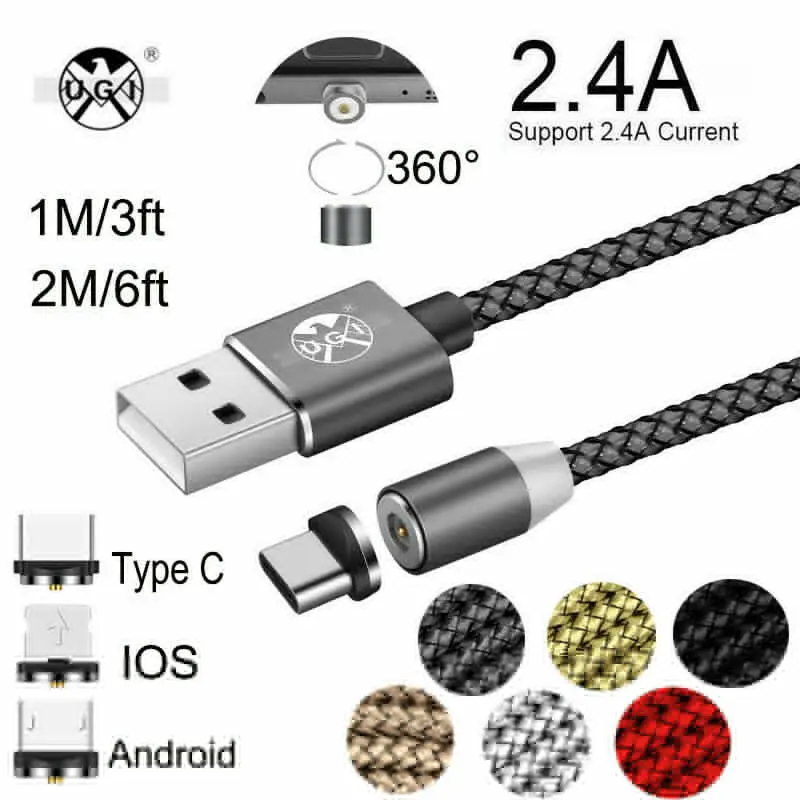 

360° Connect Round Magnetic Charger For Type C iOS Micro USB Charging Cable Lot For Samsung Galaxy S9/S8 / Plus/Note 8