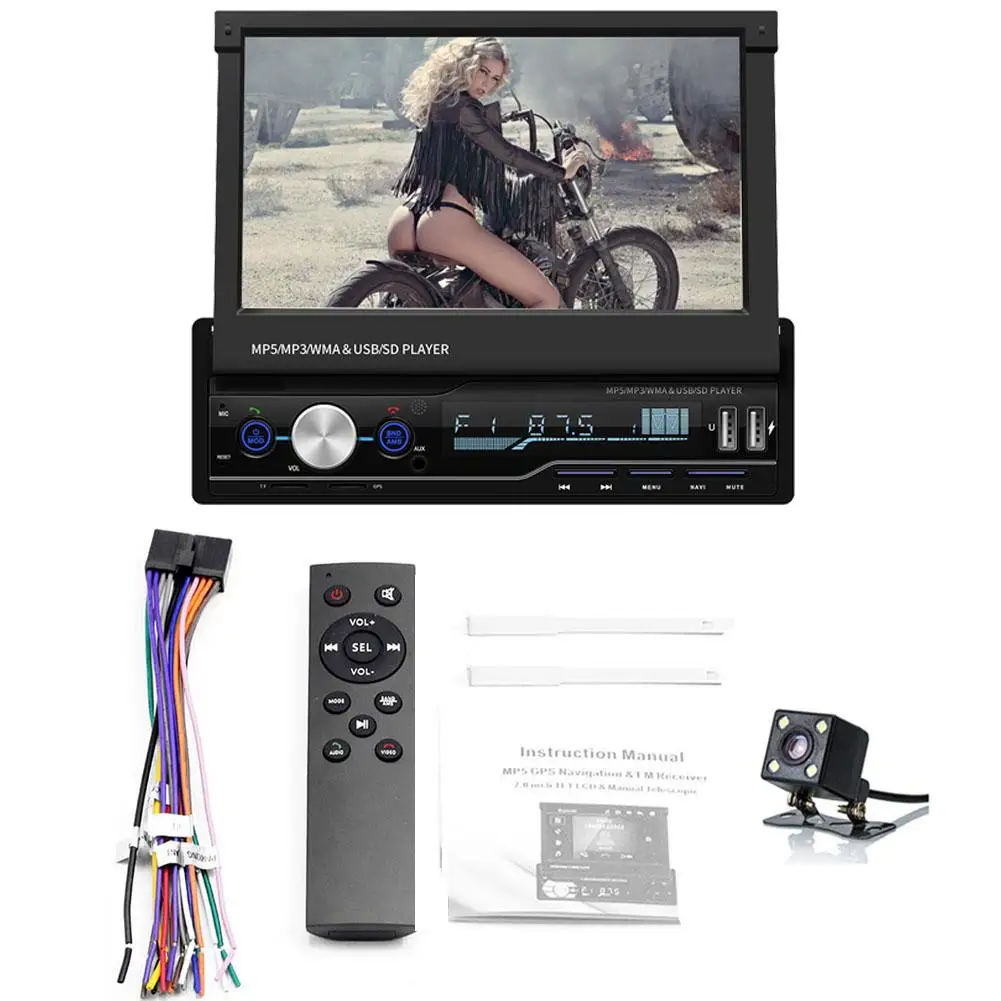 " 1 DIN сенсорный экран автомобиля радио MP5 плеер gps Sat NAV Bluetooth Стерео Выдвижной радио камера Поддержка с несколькими языками - Цвет: with camera