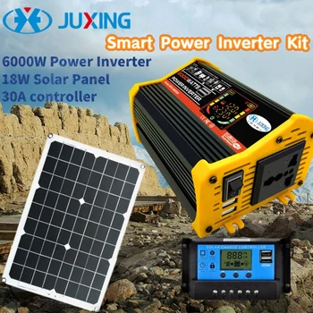 

JUXING 6000W Solar Inverter Kit :6000W Car Power Converter and 18W Solar Panel and 30A Controller,Double USB DC 12V to 110V/220V