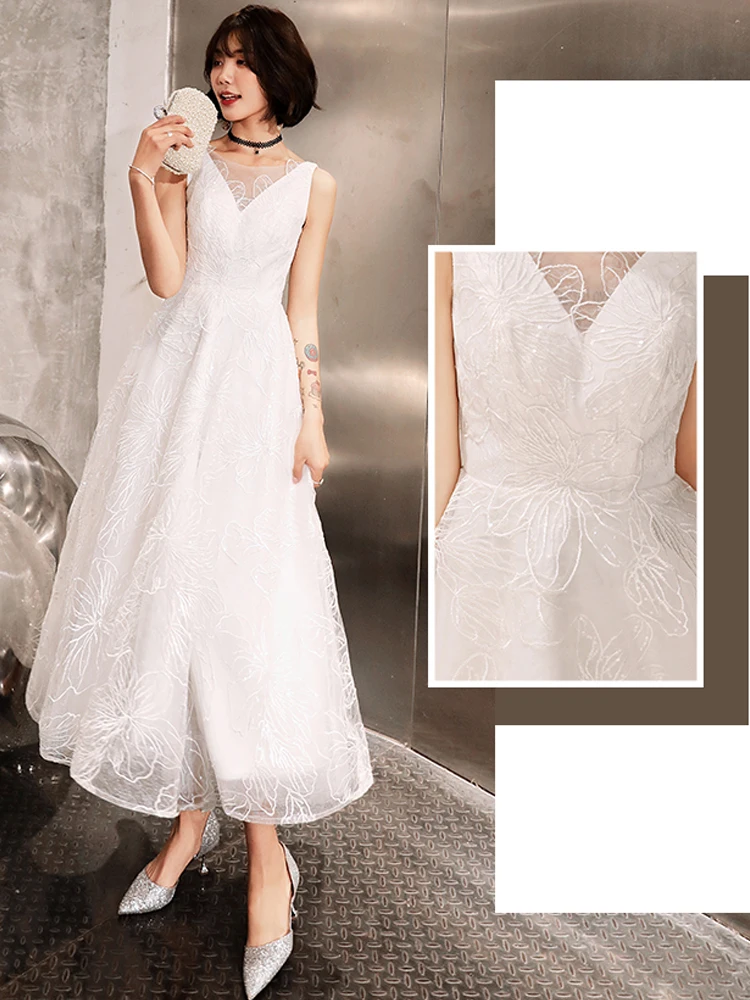 It's Yiya платье для выпускного вечера элегантное белое с v-образным вырезом Vestidos de gala Плюс Размер без рукавов чайные платья женские вечерние E555