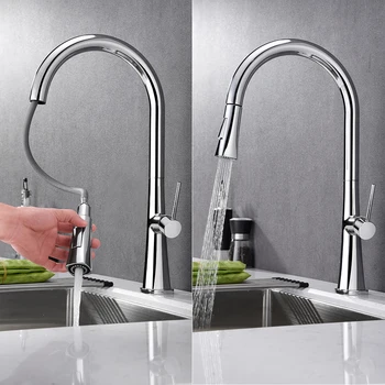 

360 Degree Swivel Water Tap High Arc Pull Out Kitchen Sink Faucets Bathroom Basin Faucets Pull Down Sprayer Ceramic Valve Core