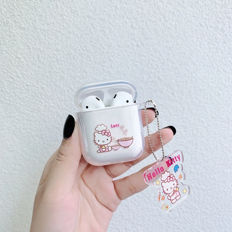 Жесткий пластиковый Чехол для гарнитуры hello kitty для AirPods 1/2, чехол для зарядки наушников с подвеской