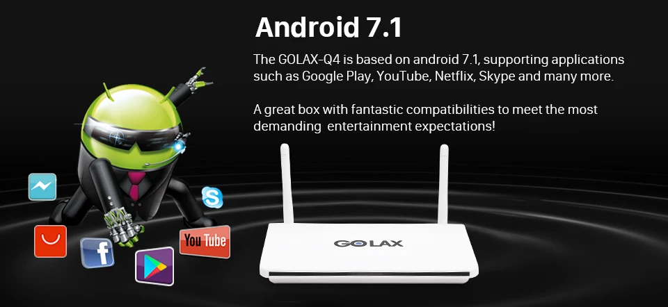Android 7,1 Golax Q4 4K Смарт ТВ приставка четырехъядерный Amlogic S905W медиаплеер 1 ГБ 8 ГБ HDR 100 м LAN 2,4 ГГц Wifi смарт ТВ приставка