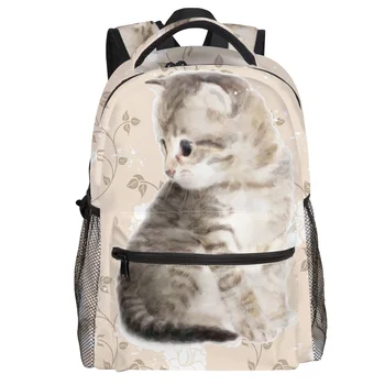 

Cute Kitty Kitten Floral Backpack College Students Wear Resistance Laptop Backpack Book Bag Casual Sports Bags School Bag