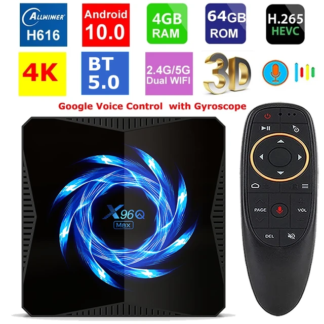 Boîtier Smart TV X96Q Max, Android 10, Allwinner H616, 4 Go/64 Go, 2.4  Go/5G, lecteur multimédia décodeur, avec WiFi, BTpig, 4K/HDR, 3D, pour  touristes - AliExpress